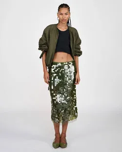 Lior Clover Sequins Pencil Skirt (Army Green)