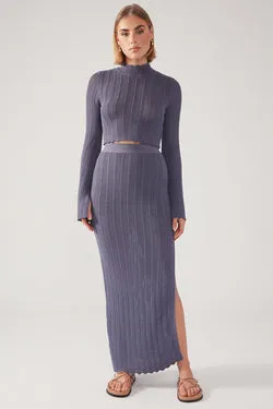 Perfect Stranger Crochet Split Maxi Skirt Steel Blue