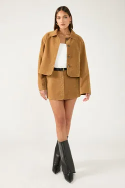 Perfect Stranger Amelie PU Suede Mini Skirt Tan