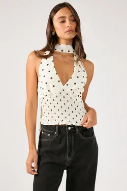 Perfect Stranger Polka Wish Halter Top Cream Print
