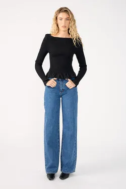 Perfect Stranger High Neck Shirred Long Sleeve Top Black