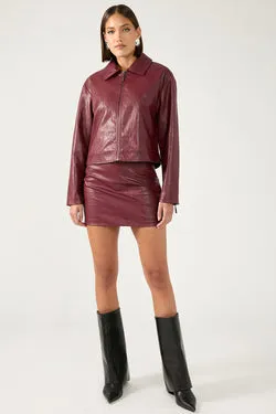 Perfect Stranger Kandice Mid Rise PU Mini Skirt Burgundy