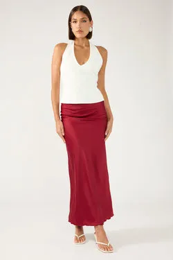 Perfect Stranger Evie Satin Maxi Skirt Burgundy