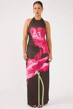 Perfect Stranger Full Bloom High Neck Maxi Dress Brown Print