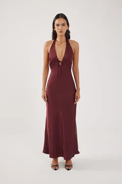 Perfect Stranger Kennedy Halter Maxi Dress Burgundy