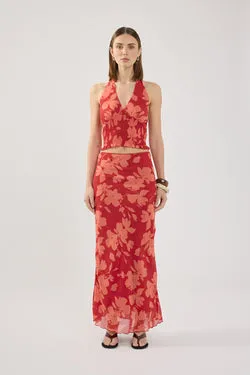 Perfect Stranger Zinna Halter Top Red Print