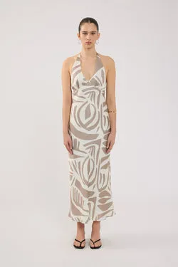 Perfect Stranger Shea Halter Maxi Dress Taupe Print