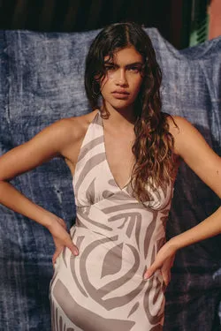 Perfect Stranger Shea Halter Maxi Dress Taupe Print