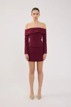 Perfect Stranger Lupa Off Shoulder Long Sleeve Top Burgundy