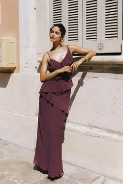 Perfect Stranger Armina Frill Maxi Dress Plum