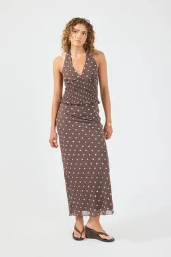 Perfect Stranger Polka Wish Halter Top Brown