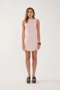 Perfect Stranger Leah Linen Mini Dress Red Stripe