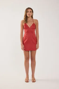 Perfect Stranger Sia Linen Mini Dress Burnt Red