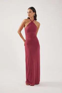 Perfect Stranger Isla Halter Twist Maxi Dress Burgundy