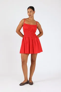 Perfect Stranger Ellis Shirred Mini Dress Red