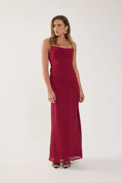 Perfect Stranger Saskia Chiffon Maxi Dress Raspberry Red