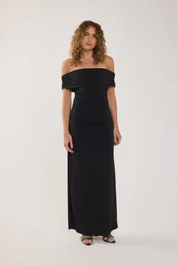 Perfect Stranger Rosetta Off Shoulder Maxi Dress Black