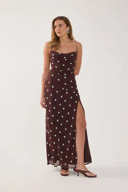 Perfect Stranger Naya Polka Maxi Dress Blue/Brown Polka