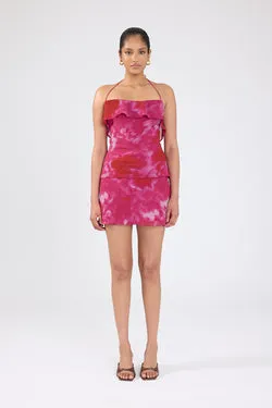 Perfect Stranger Cerise Mid Rise Mini Skirt Pink Print