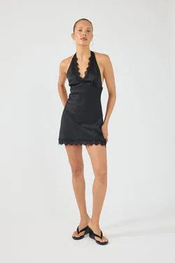 Perfect Stranger Evoke Satin Lace Mini Dress Black