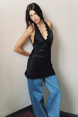 Perfect Stranger Evoke Satin Lace Mini Dress Black