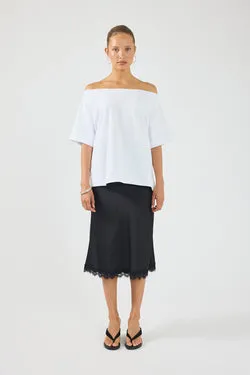 Perfect Stranger Evoke Satin Lace Midi Skirt Black