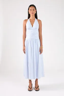 Perfect Stranger Skye Stripe Halter Maxi Dress Blue Stripe