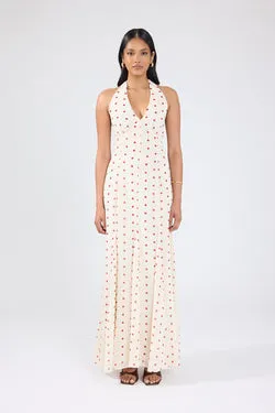Perfect Stranger Ivana Halter Chiffon Maxi Dress Cream/Red Polka Dot