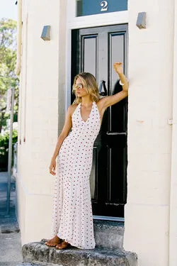 Perfect Stranger Ivana Halter Chiffon Maxi Dress Cream/Red Polka Dot