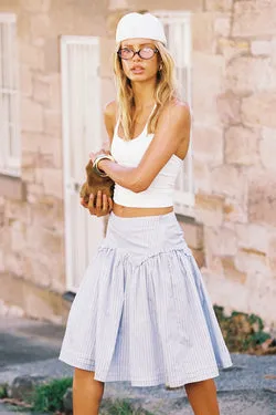 Perfect Stranger Montel Mid Rise Midi Skirt Blue Stripe