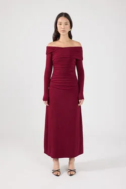 Perfect Stranger Romina Off Shoulder Maxi Dress Burgundy