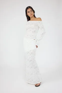 Perfect Stranger Dotty Lace Maxi Skirt White