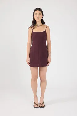 Perfect Stranger Sadie Linen Mini Dress Dark Choc