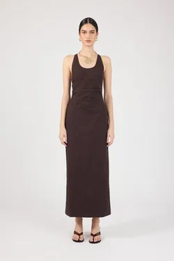 Perfect Stranger Madison Linen Maxi Dress Dark Brown