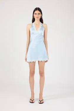 Perfect Stranger Matilda Satin Lace Mini Dress Blue/White