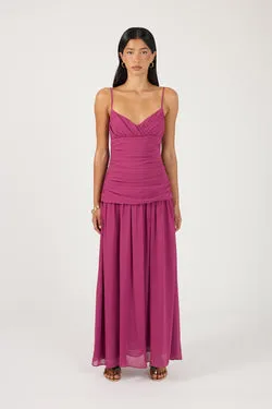 Perfect Stranger Margot Gathered Maxi Dress Magenta Pink