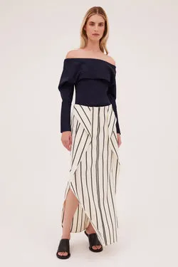 ECRU STRIPE TWILL IMPINGE SKIRT