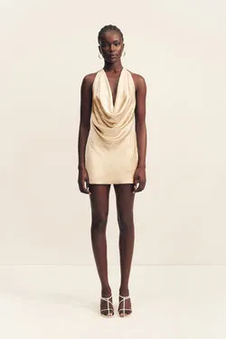 ANDIE LOW COWL MINI DRESS - CHAMPAGNE
