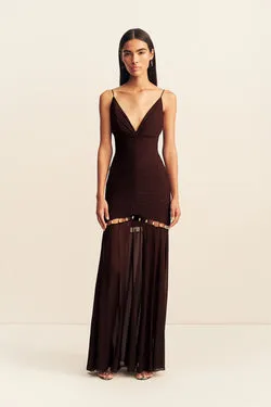 EMILIE GATHERED MAXI DRESS WITH BEADS - RISTRETTO