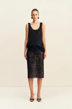 EVERLY SEQUIN MIDI SKIRT WITH DETACHABLE LINING- BLACK