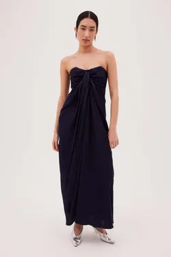 NAVY SATIN AMBER DRESS