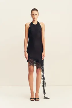 ENIKO LACE OPEN BACK MINI DRESS - BLACK