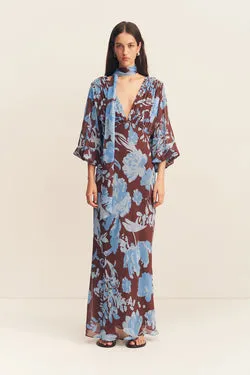 OLSON PLUNGE BALLOON SLEEVE MAXI DRESS