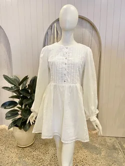 Dissh Long Sleeve Mini Dress in White - Size 8