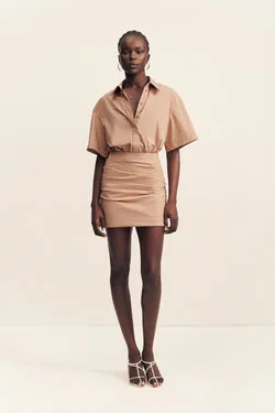 CAMPBELL SHIRT FITTED MINI DRESS - CLAY