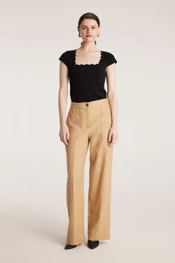 Crepe Scallop Top - Black