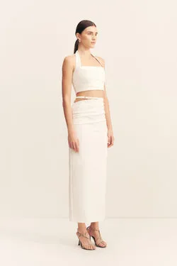 LANI DRAPED MIDI SKIRT - WHITE
