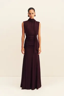 AMINA SCARF NECK MAXI DRESS - WINE TASTING
