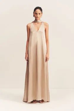 LA LUNE SCARF PANELLED MAXI DRESS - GOLD