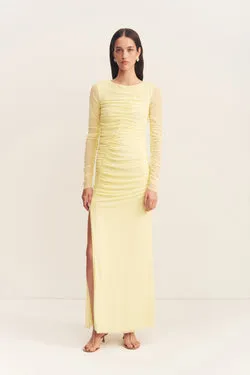 MIRA GATHERED MAXI DRESS - SHERBET YELLOW